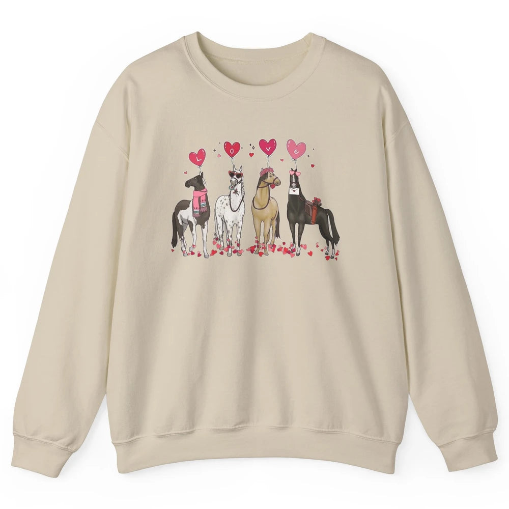 Cute Horse Valentine's Day Horses Cowgirl Rodeo Howdy Western Country Heart Love Balloon Unisex Crewneck Sweatshirt