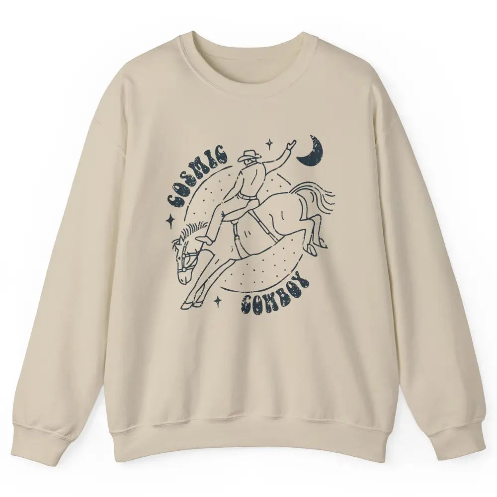 Retro Cowboy Riding Cosmic Cowboy Western Country Cowgirl Unisex Crewneck Sweatshirt