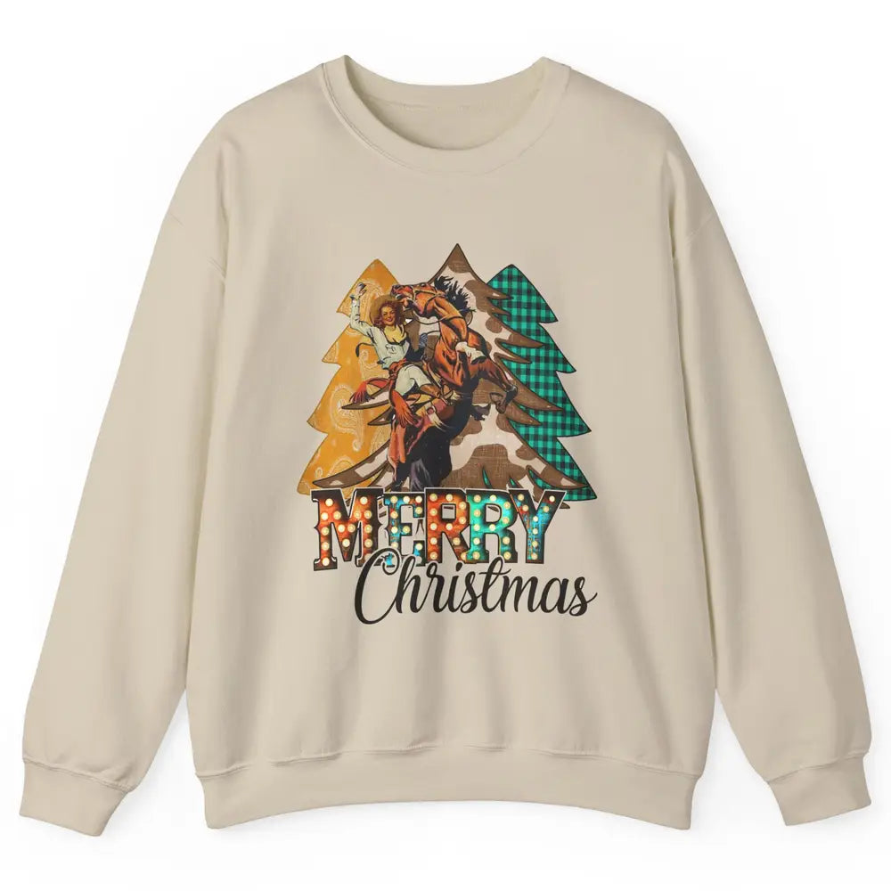 Rodeo Mom Cowgirl Christmas Tree Western Country Cowboy Gift Unisex Crewneck Sweatshirt