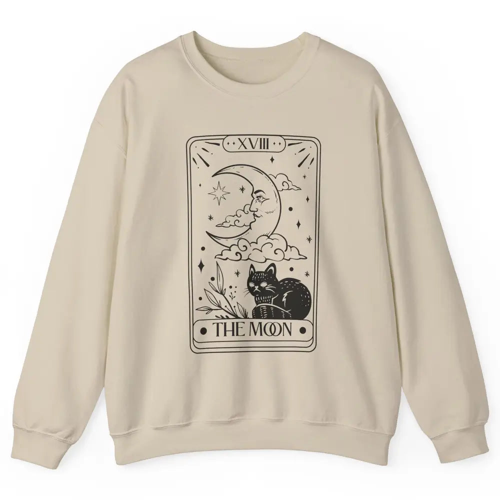 Retro Halloween Cat Witch The Moon Tarot Card Witchcraft Unisex Crewneck Sweatshirt