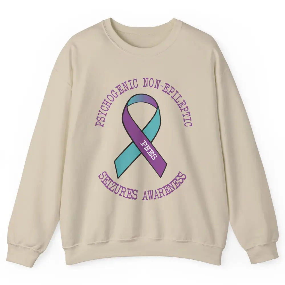 Psychogenic Non-epileptic Seizures PNES Purple Teal Ribbon Unisex Crewneck Sweatshirt