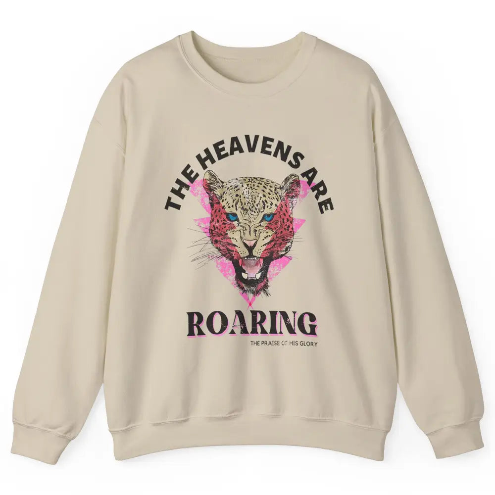 Retro Lion Heavens Are Roaring Bible Lightning Bolt Leopard Unisex Crewneck Sweatshirt