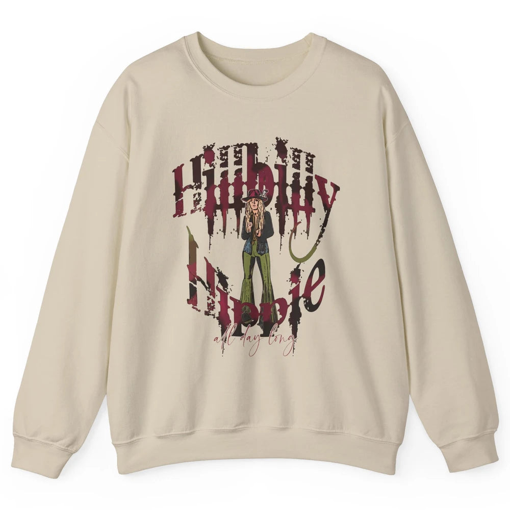 Retro Cowgirl Hillbilly Hippie All Day Long Western Country Unisex Crewneck Sweatshirt