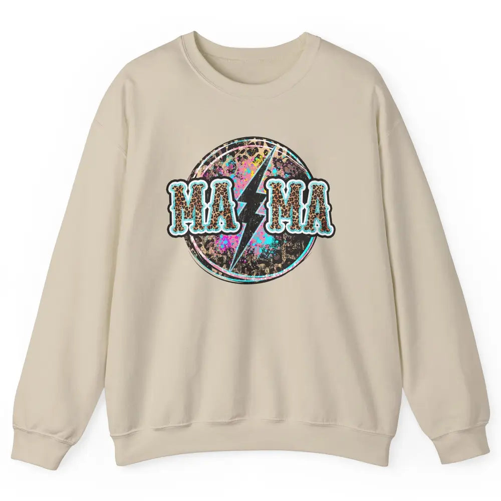 Retro Leopard Mama Lightning Bolt Western Country Bad Moms Unisex Crewneck Sweatshirt