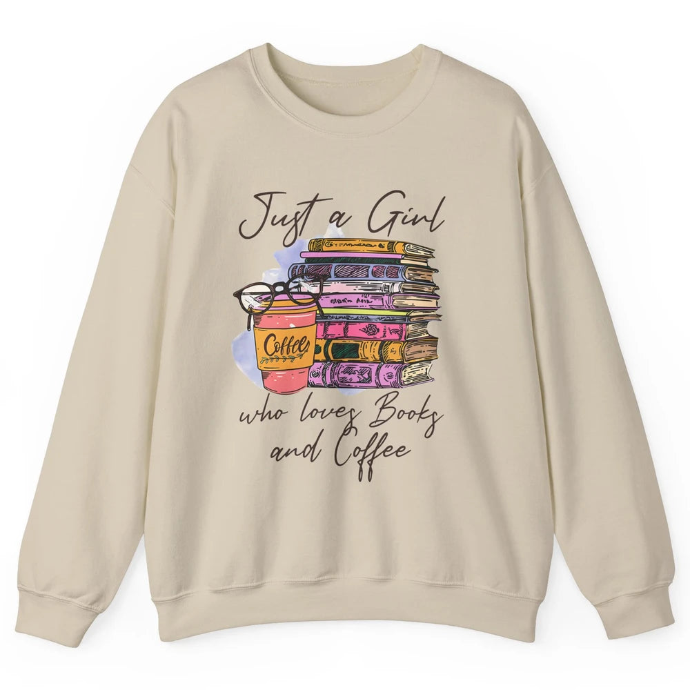 Retro Books Just A Girl Who Loves Books And Coffee Reading Unisex Crewneck Sweatshirt