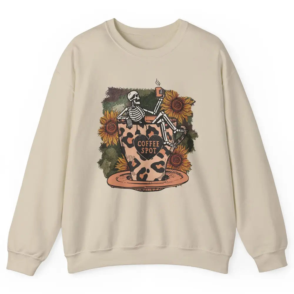Sunflower Skeleton Dead Inside But Caffeinated Coffee Lovers Unisex Crewneck Sweatshirt