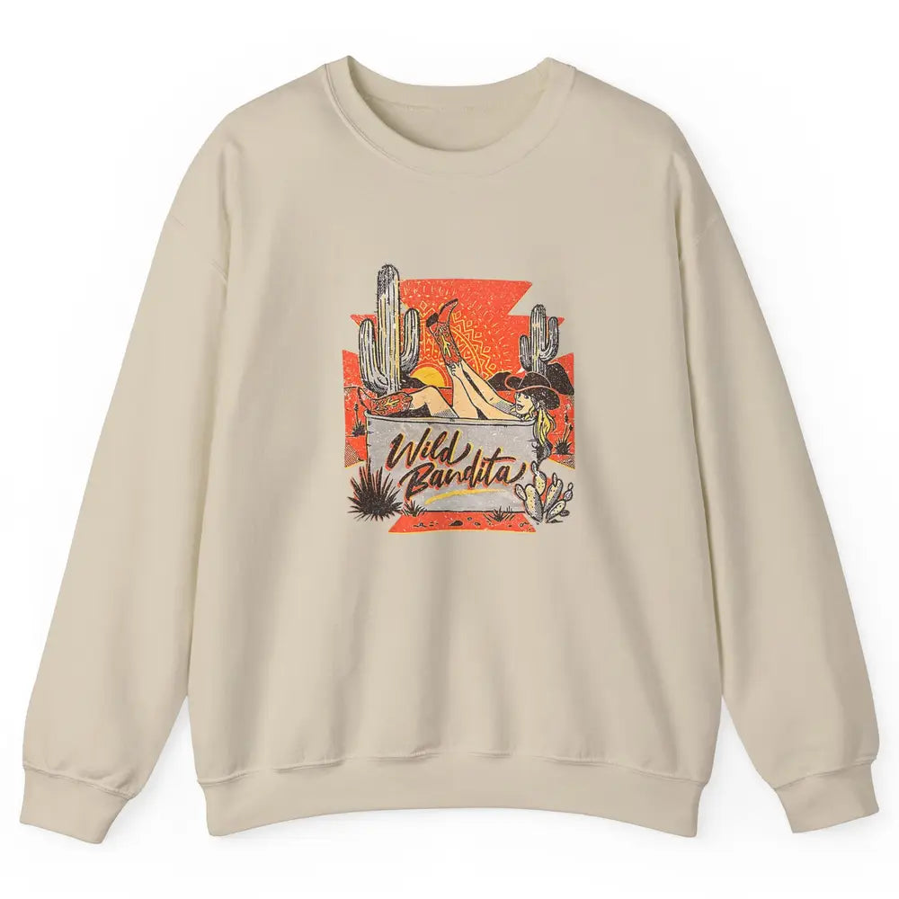 Retro Desert Cactus Cowgirl Hat Wild Bandita Cowboy Western Unisex Crewneck Sweatshirt