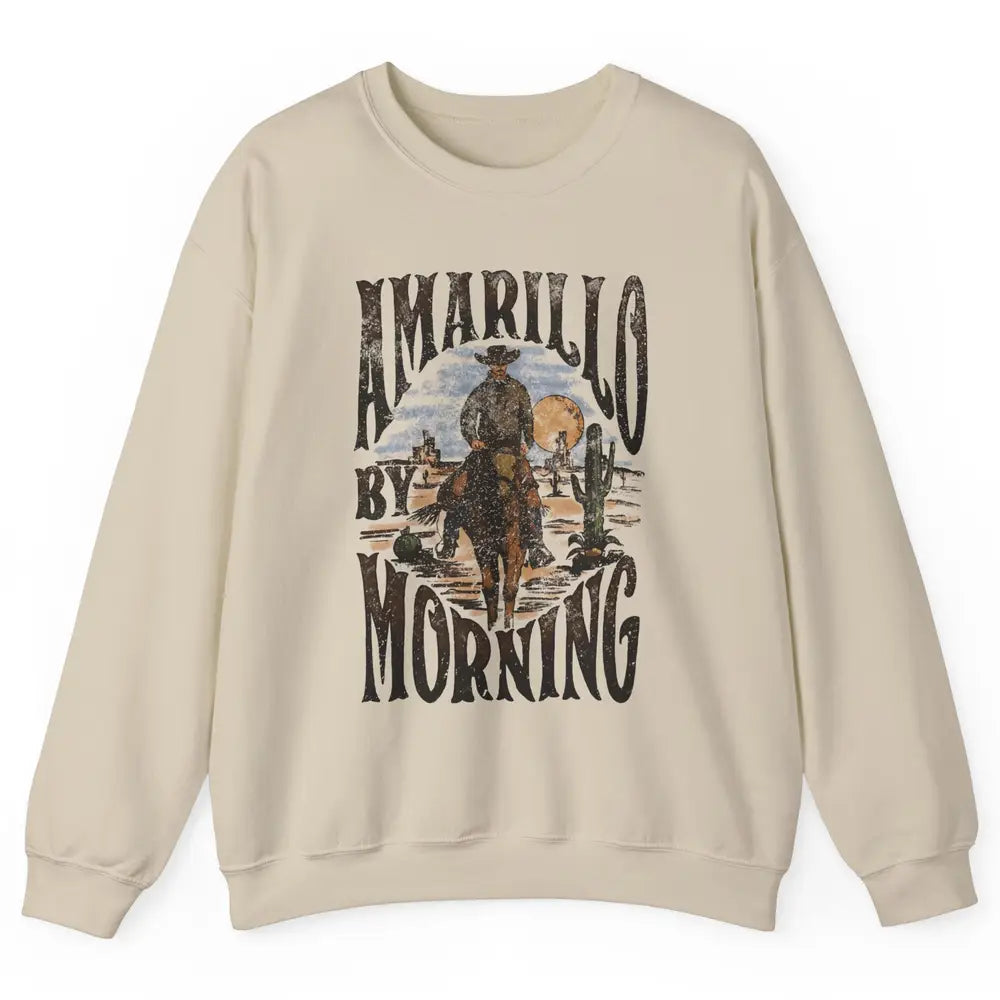 Retro Cowboy Riding Horse Desert Amarillo By Morning Western Unisex Crewneck Sweatshirt
