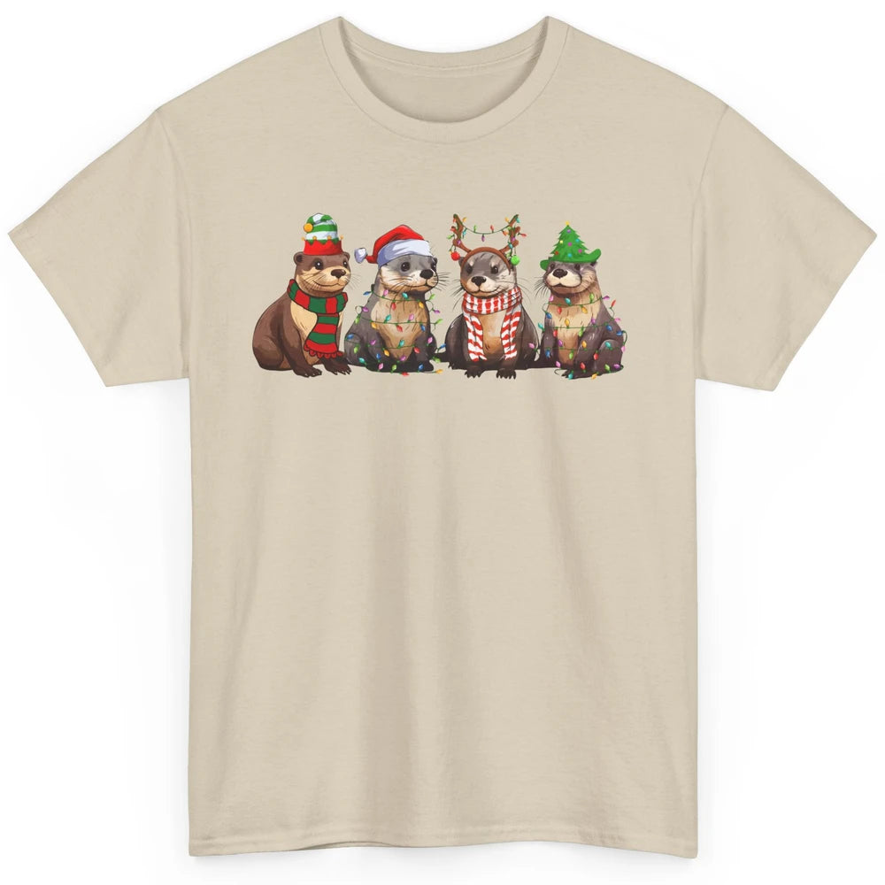 Otters Christmas Lights Sea Animal Christmas Otter Lovers Classic Unisex T-Shirt