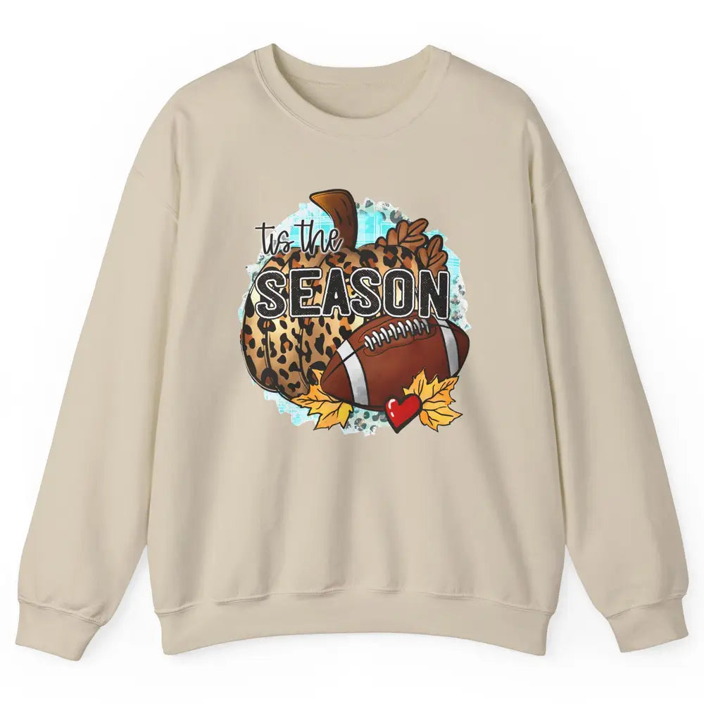 Leopard Football Pumpkin Tis The Season Fall Leaves Autumn Unisex Crewneck Sweatshirt