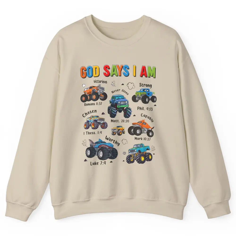 Monster Truck Christian God Say I'm Bible Verse Construction Unisex Crewneck Sweatshirt