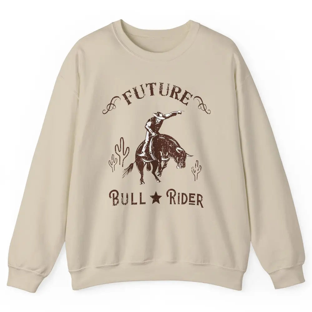 Retro Future Bull Rider Cowboy Western Country Cactus Riding Unisex Crewneck Sweatshirt