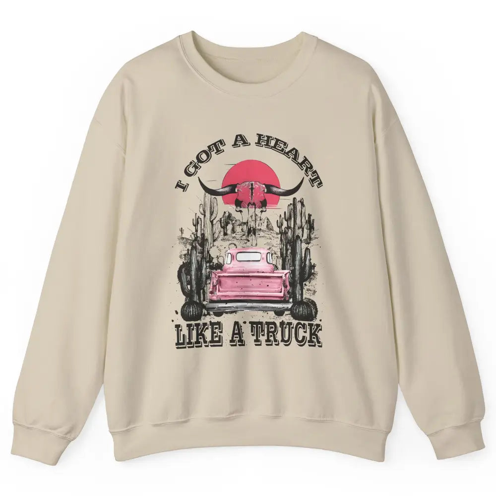 Retro Boho Bull Skull Got Heart Like A Truck Western Country Unisex Crewneck Sweatshirt