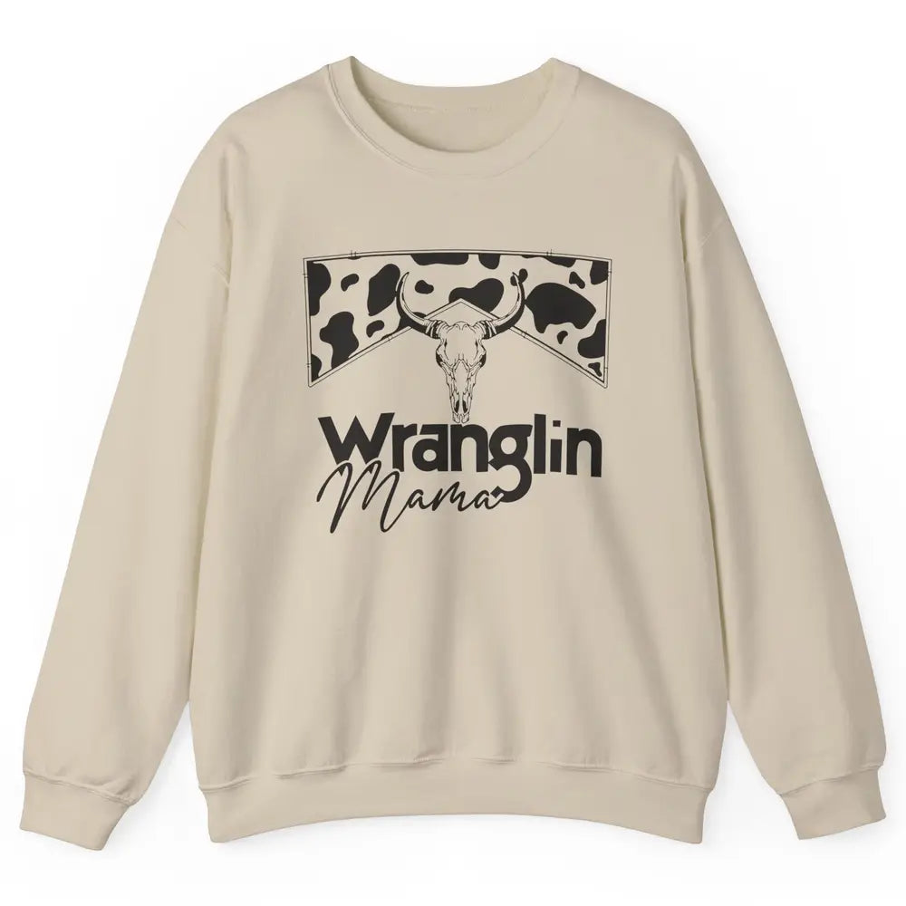 Retro Cowhide Bull Skull Wrangling Mama Western Country Girl Unisex Crewneck Sweatshirt