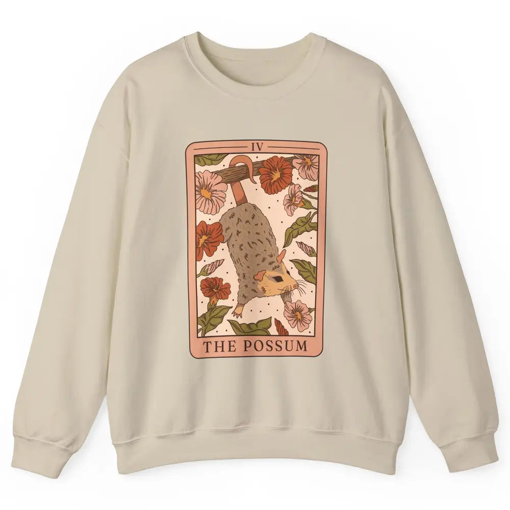 Possum Tarot Card Floral Possum Cat Lovers Team Trash Unisex Crewneck Sweatshirt