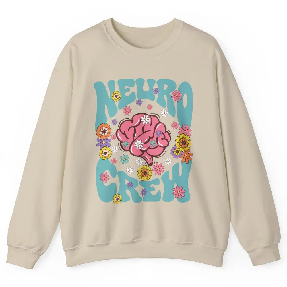 Retro Floral Neuro Crew Nurse Life Neurologist Neuroscience Unisex Crewneck Sweatshirt