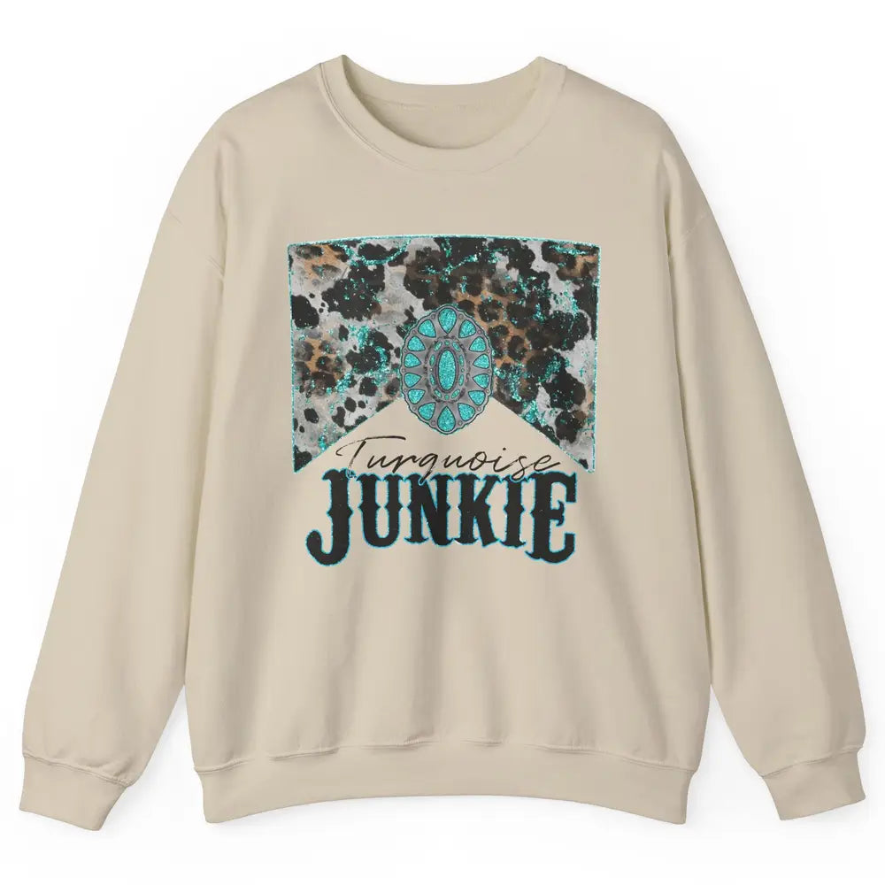 Retro Leopard Turquoise Junkie Gemstone Western Country Unisex Crewneck Sweatshirt