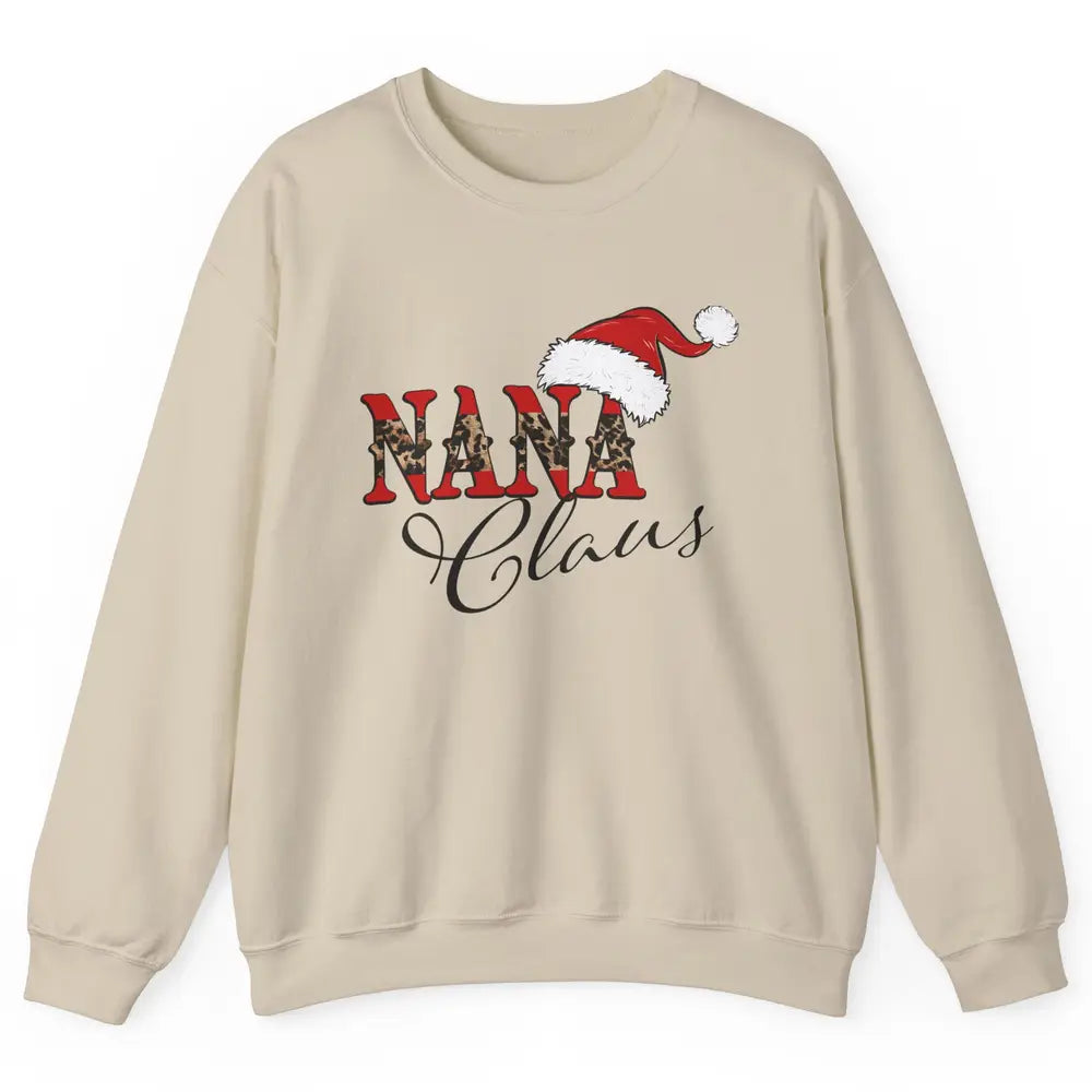 Nana Claus Western Nana Santa Hat Christmas Grandma Leopard Unisex Crewneck Sweatshirt