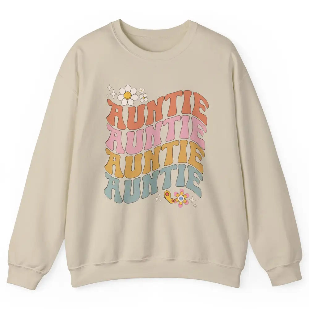 Retro Auntie Hippie Groovy Pregnancy Reveal Positive Mind Unisex Crewneck Sweatshirt