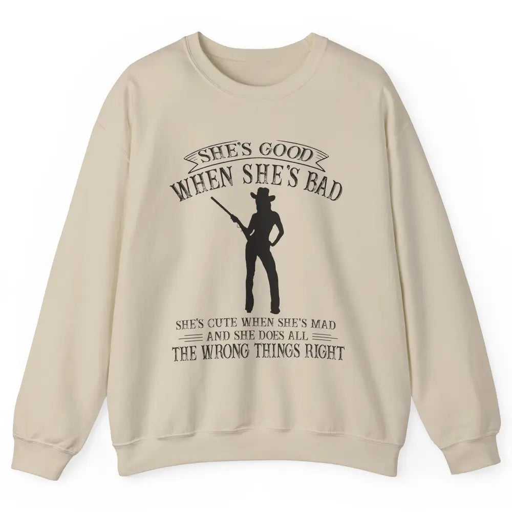Retro Cowgirl She's Good When She's Bad Western Country Girl Unisex Crewneck Sweatshirt