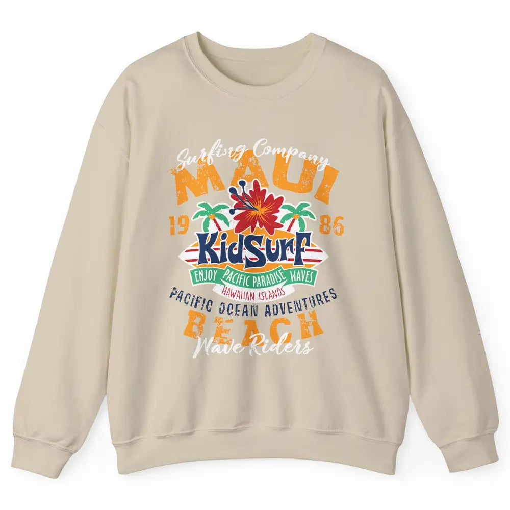 Retro Maui Island 1986 Hawaii Kid Surfing Pacific Paradise Unisex Crewneck Sweatshirt
