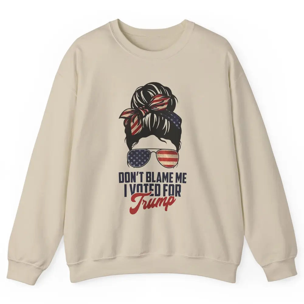 Retro Messy Bun US Flag Glasses I Voted For Trump Republican Unisex Crewneck Sweatshirt