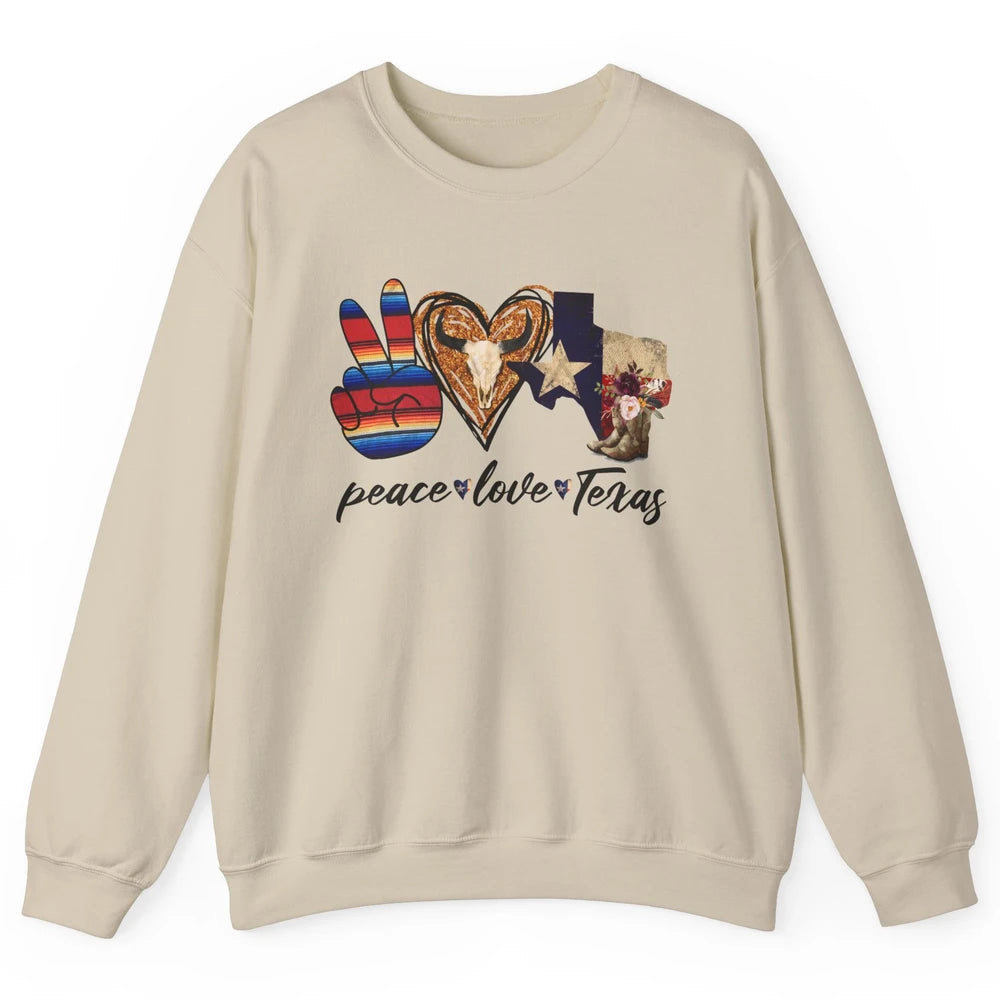 Retro Peace Love Texas Cowboy Boots Western Country Cowgirl Unisex Crewneck Sweatshirt
