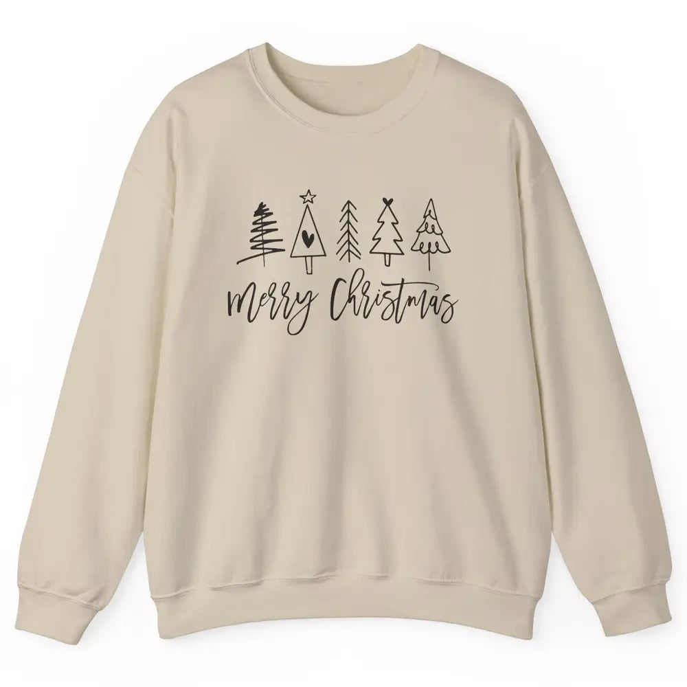 Merry Christmas Tree Heart Doodle Drawing Christmas Costume Unisex Crewneck Sweatshirt