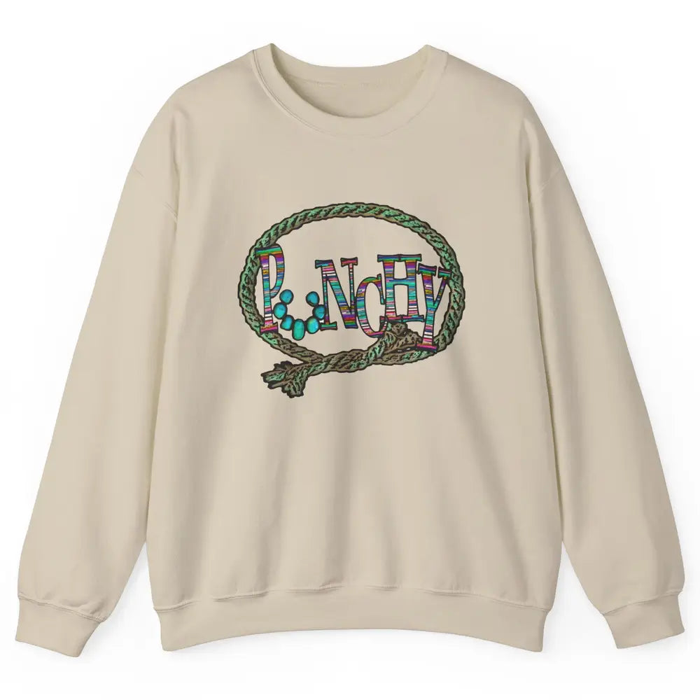 Retro Cowgirl Punchy Cowhide Turquoise Lasso Western Cowboy Unisex Crewneck Sweatshirt
