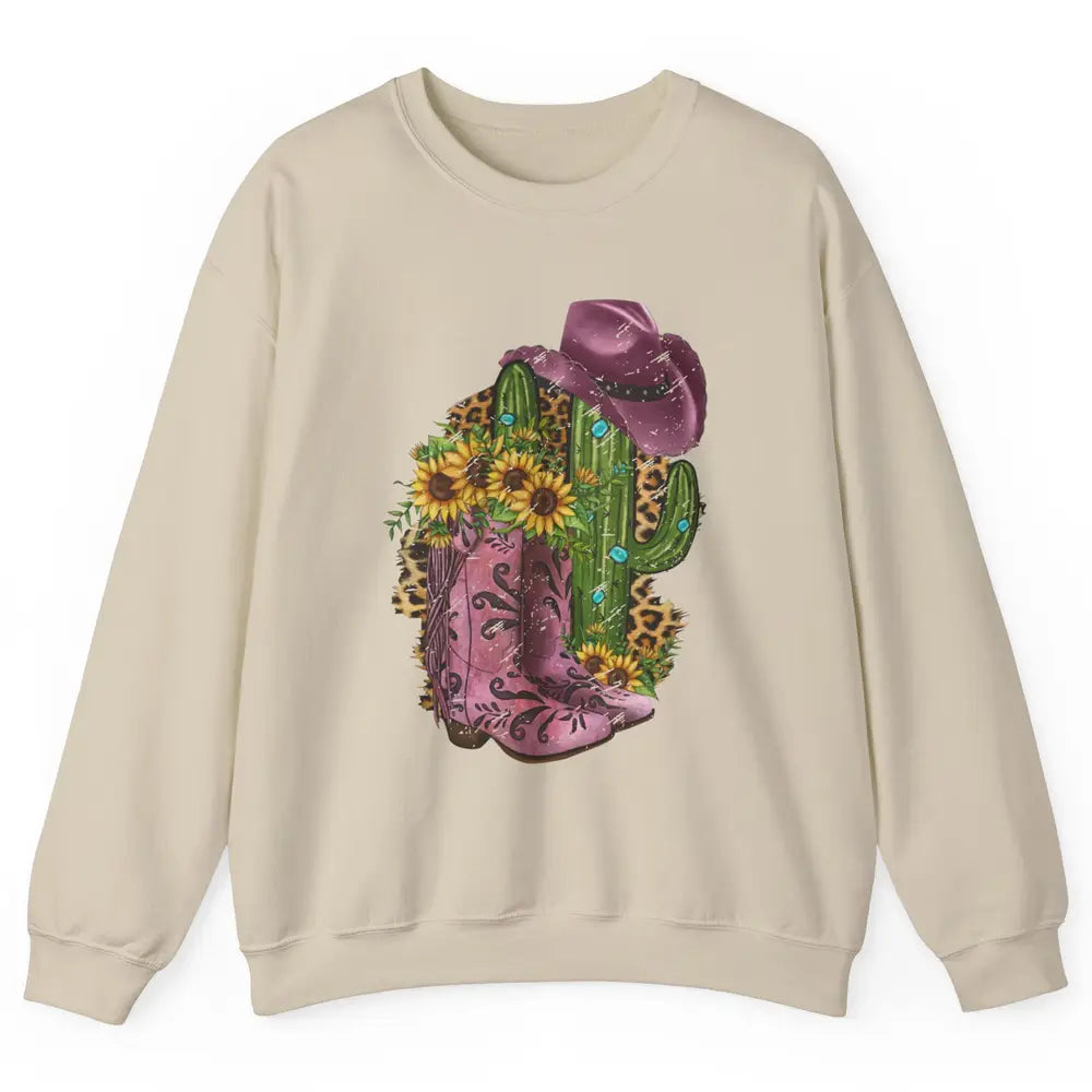 Retro Cowboy Boots & Hat Sunflower Let's Go Girls Cowgirls Unisex Crewneck Sweatshirt