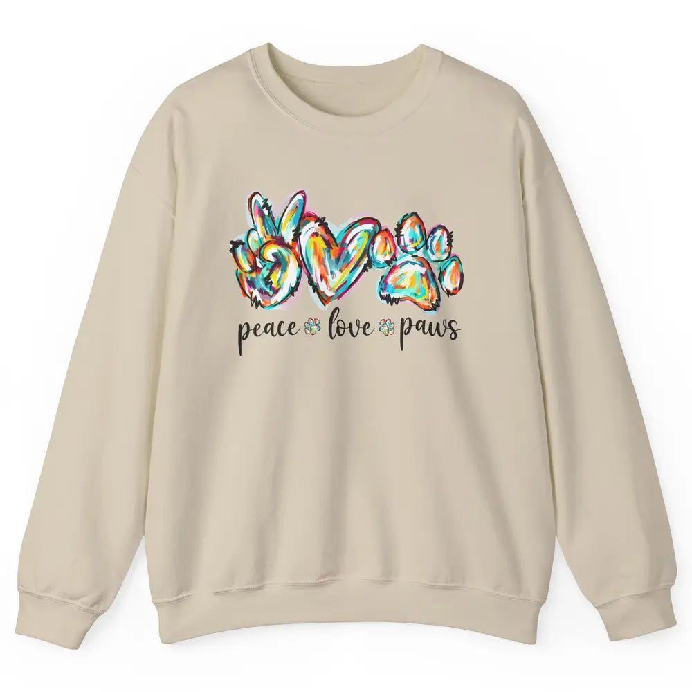 Peace Love Paws Cute Dog Cat Pet Mom Boho Rainbow Fur Lovers Unisex Crewneck Sweatshirt