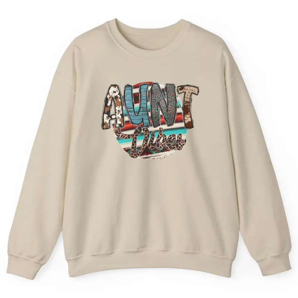 Retro Aunt Vibes Western Aunt Cowhide Leopard Auntie Gift Unisex Crewneck Sweatshirt