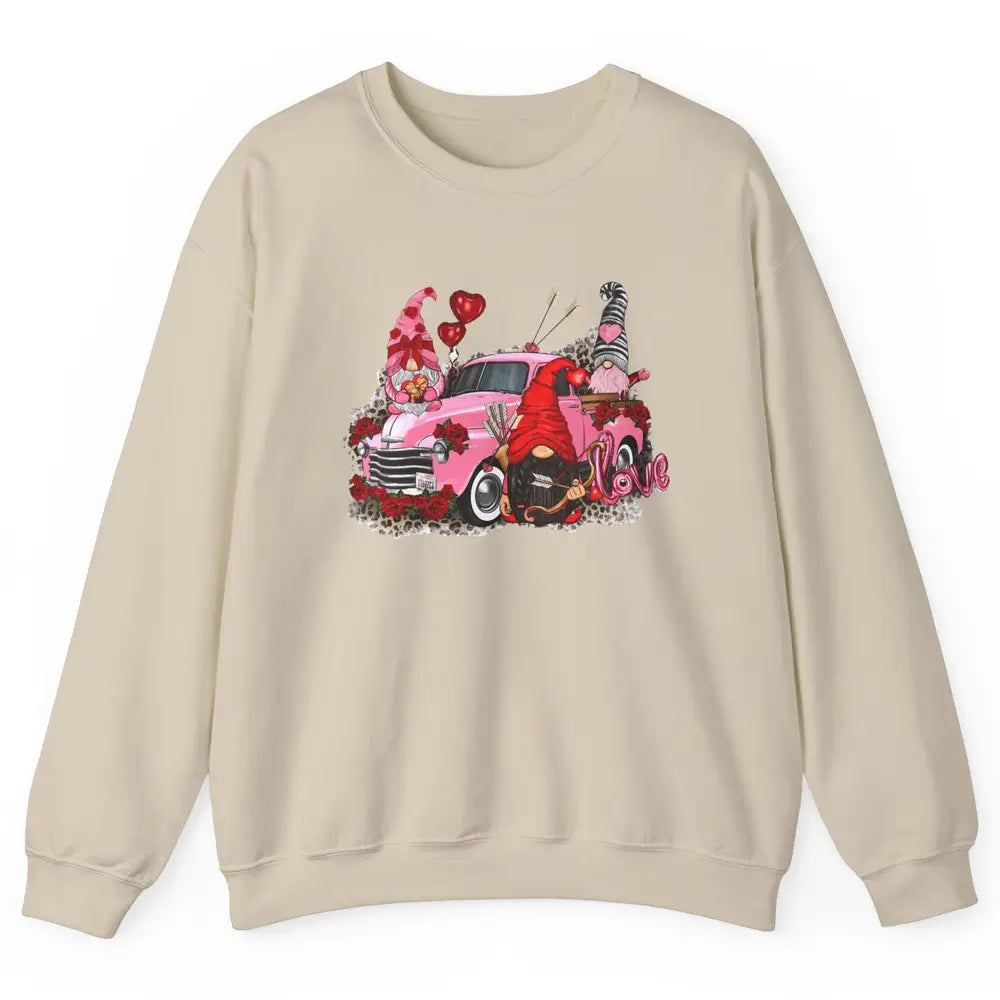 Pink Gnomes Truck Valentines Loads Of Love Western Valentine Unisex Crewneck Sweatshirt
