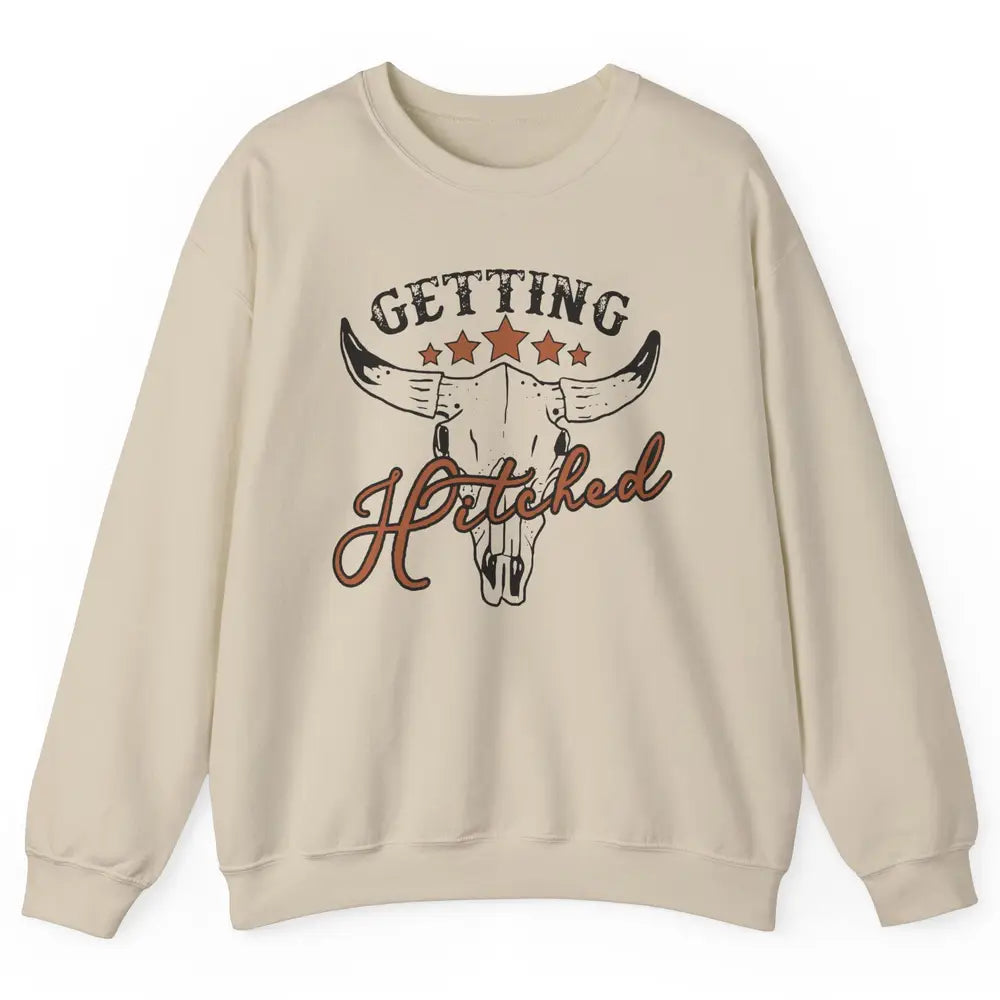 Retro Bull Skull Getting Rowdy Gettin Hitched Western Bridal Unisex Crewneck Sweatshirt