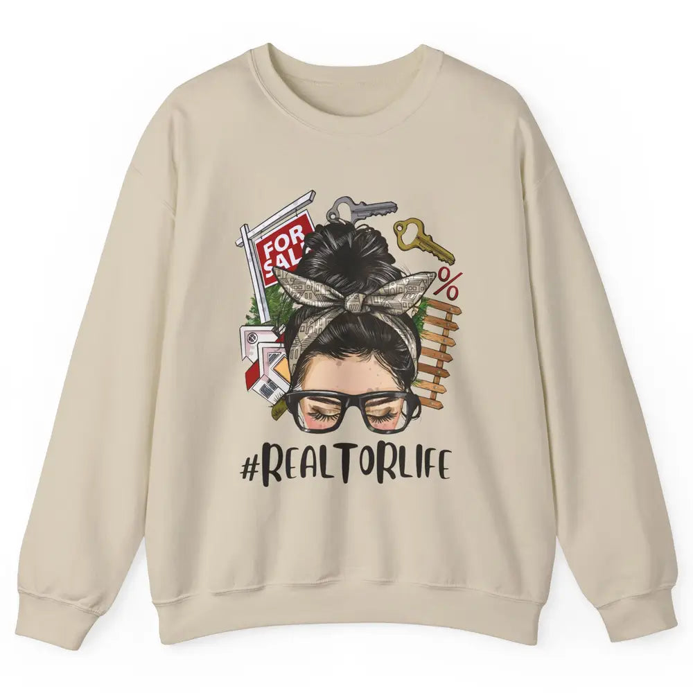 Realtor Life Messy Bun Real Estate Agent Housing Investment Unisex Crewneck Sweatshirt