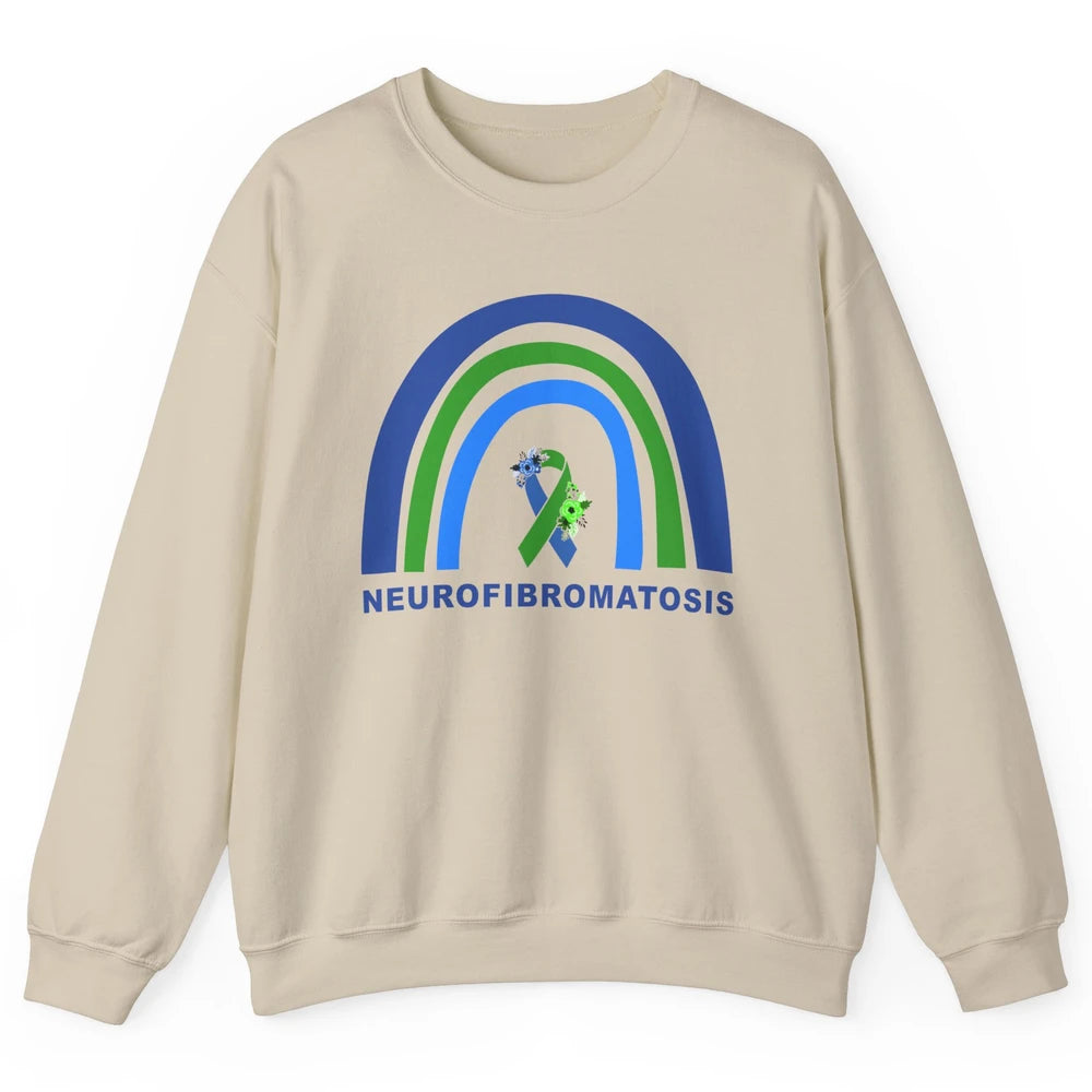 Neurofibromatosis Awareness Floral Green Blue Ribbon Rainbow Unisex Crewneck Sweatshirt