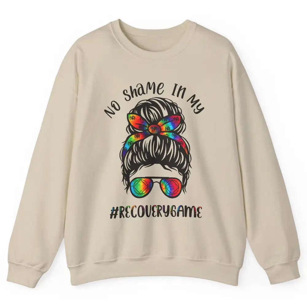 No Shame In My Recovery Game Messy Hair Bun Sober Supporter Unisex Crewneck Sweatshirt