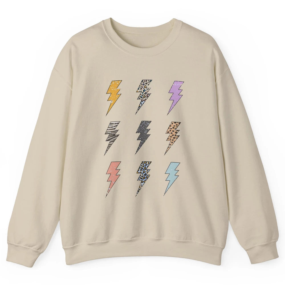 Preppy Lightning Bolt Colorful Leopard Cheetah Western Retro Unisex Crewneck Sweatshirt