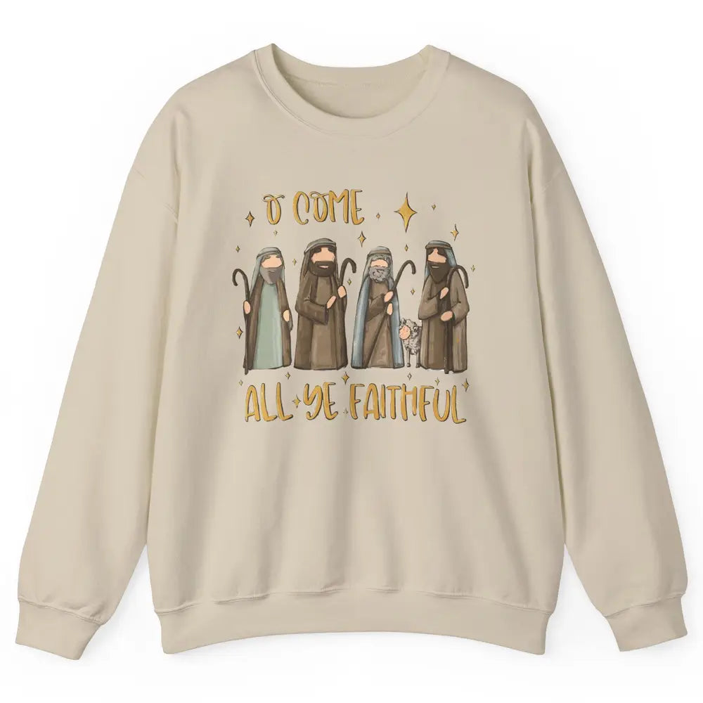 Retro Christmas O Come All Ye Faithful Christian Jesus Faith Unisex Crewneck Sweatshirt