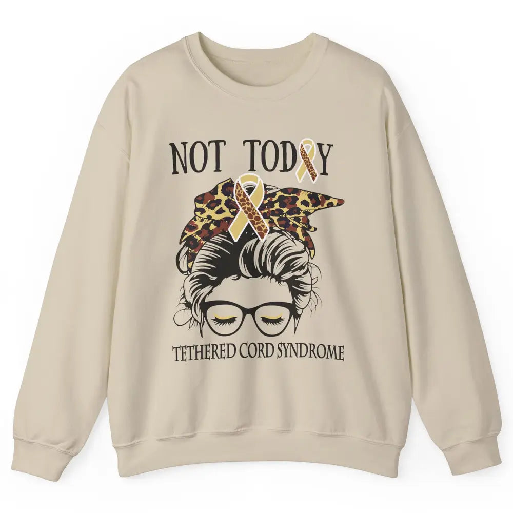Not Today Tethered Cord Syndrome Ribbon Leopard Messy Bun Unisex Crewneck Sweatshirt