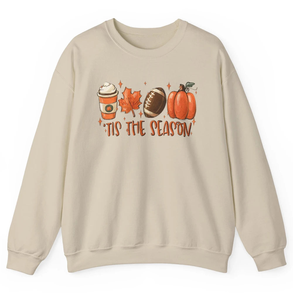 Pumpkin Spice Football Tis The Season Fall Thanksgiving Gift Unisex Crewneck Sweatshirt