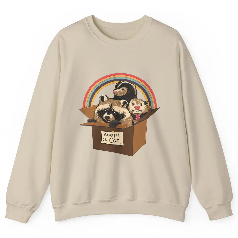 Retro Adopt A Cat Raccoon Panda Skunk Possum Adoption Street Unisex Crewneck Sweatshirt