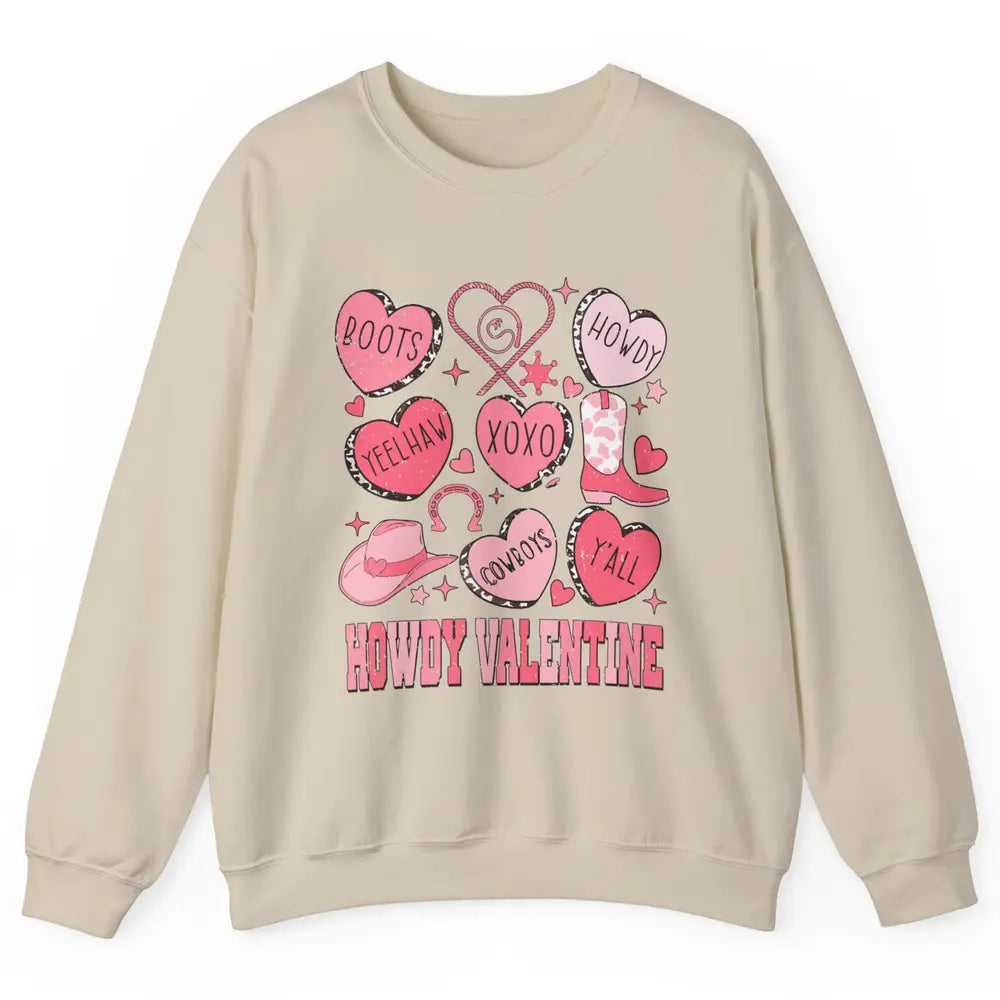 Retro Candy Heart Howdy Valentine Cowgirl Western Country Unisex Crewneck Sweatshirt
