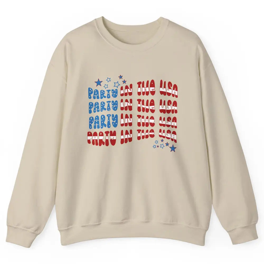 Retro July 4th Party In The USA Retro Stripe Star US Patriot Unisex Crewneck Sweatshirt
