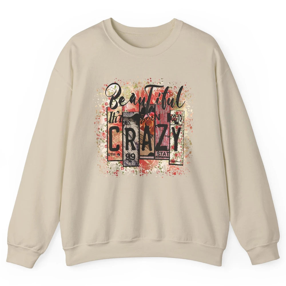 Retro Floral Western Cowgirl Beautiful Crazy Country Music Unisex Crewneck Sweatshirt