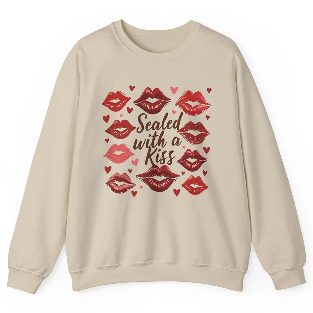 Sealed With A Kiss Sexy Red Lips Happy Valentine's Day Heart Love Unisex Crewneck Sweatshirt