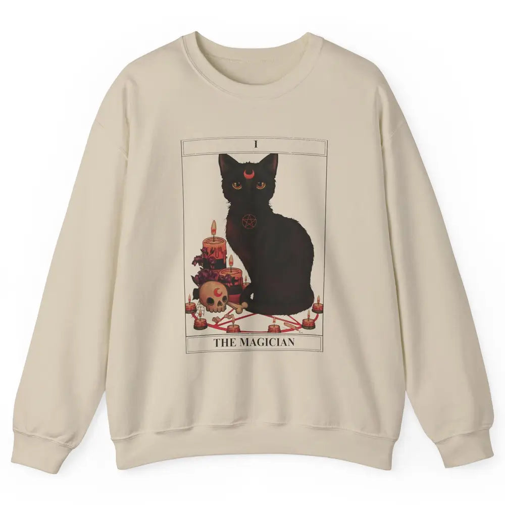 Retro Halloween Gothic Cat The Magician Tarot Witchcraft Unisex Crewneck Sweatshirt