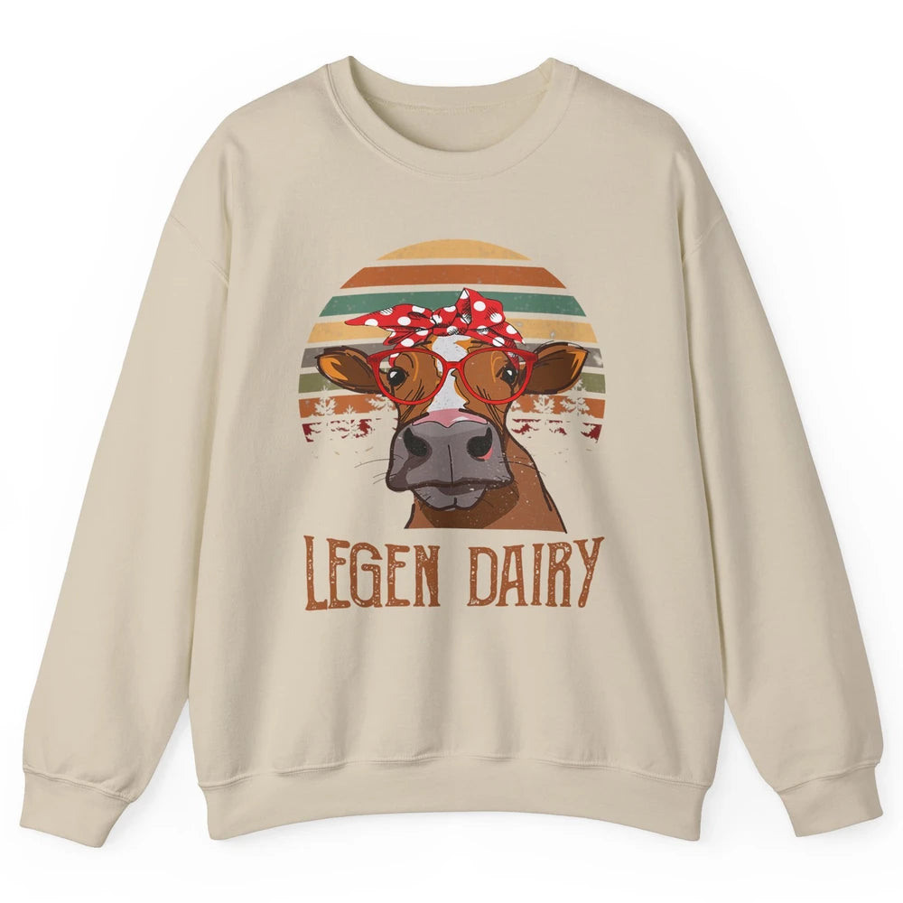 Retro Funny Highland Cow Legend Dairy Heifer Farm Animal Unisex Crewneck Sweatshirt