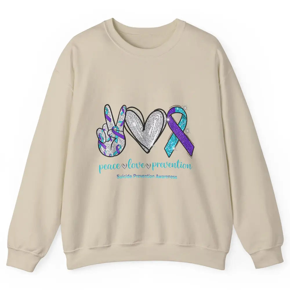 Peace Love Teal Purple Ribbon Suicide Prevention Awareness Unisex Crewneck Sweatshirt