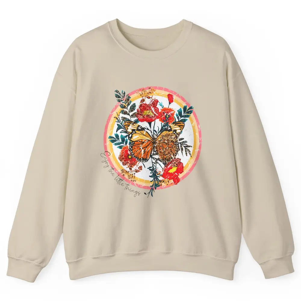 Retro Enjoy Things Butterfly Flower Mental Health Leopard Unisex Crewneck Sweatshirt